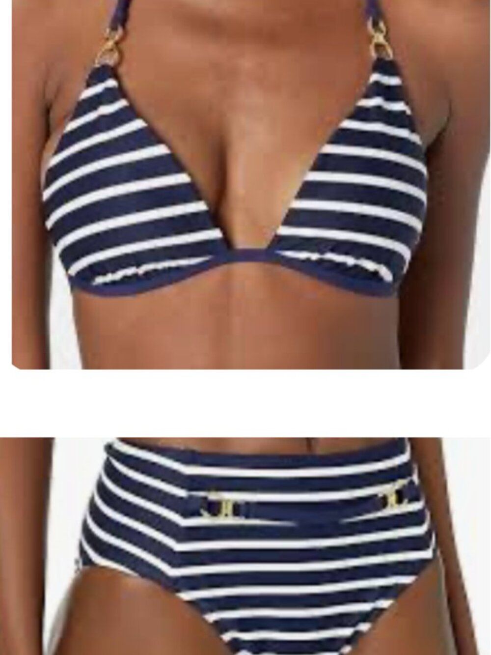 NWT La Blanca Nautical Navy & White Striped High-Neck Halter Bikini Set Size 10